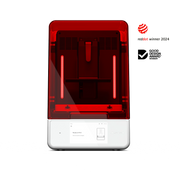A front view of the Asiga Ultra 3D printer with award accolades reddot winner 2024 and Good Design Award