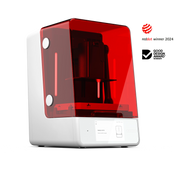 An offset front left view of the Asiga Ultra 3D printer with award accolades reddot winner 2024 and Good Design Award