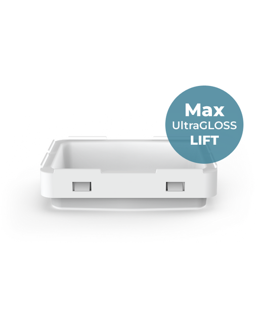 A front view of the MaxUltraGLOSS LIFT build tray resin tray, against a white background.