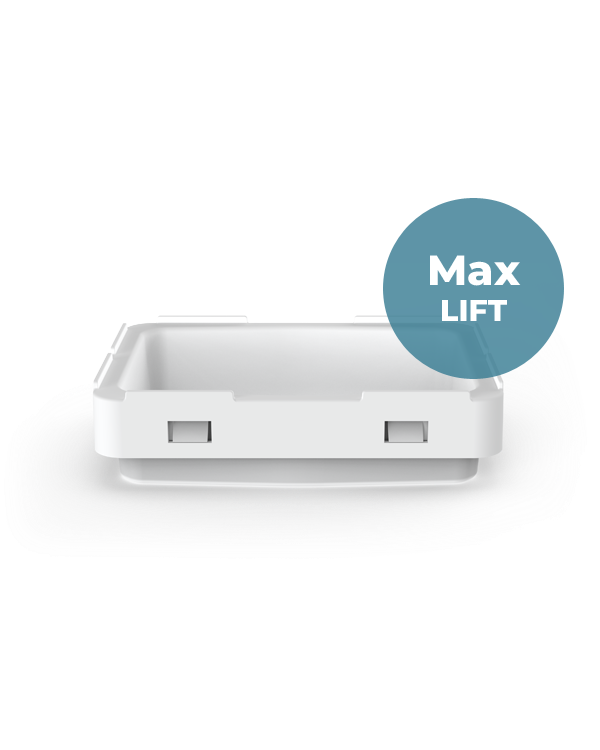 A front view of the Max LIFT build tray/ resin tray, against a white background.