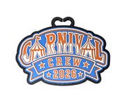 A novelty crew SWAG Chain, featuring the text 'CARNIVAL CREW 2026' in orange and blue with white outlines, set against a plain light background.

