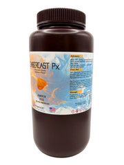 An offset view of EmberCast 1kg in a dark brown plastic bottle with ribbed cap, with the flag of the United States of America, general advisory, first aid and storage usage recommendations.