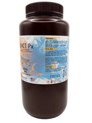 An offset view of Exact Px Beige, featuring a brown 1kg bottle with a ribbed plastic cap and general advisory, first aid and storage requirements.