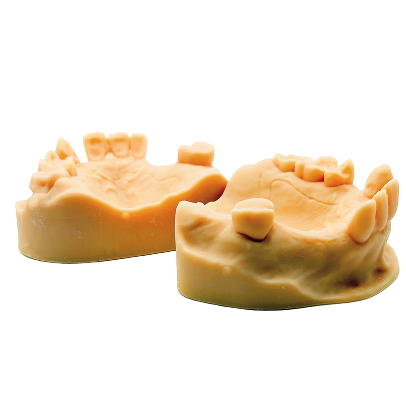 Multi angle view of dental models 3D printed on the Desktop Health Pro XL against a white background.