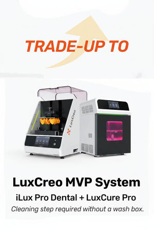 Advertisement for LuxCreo MVP System with two dental devices and promotional text.