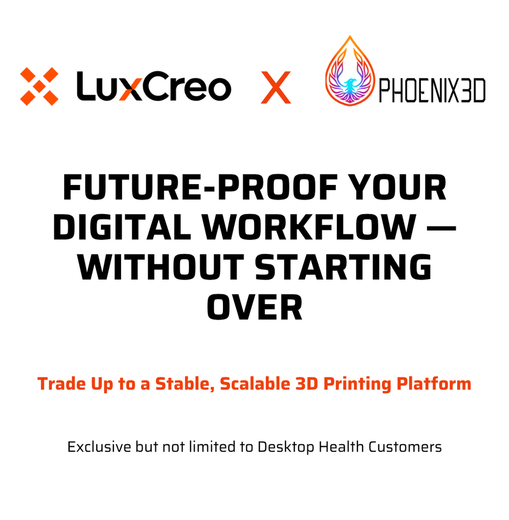 Promotional graphic for LuxCreo and Phoenix3D with text about future-proofing digital workflows.
